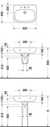 Умывальник DURAVIT D-CODE 650х500х180 отверстие под смеситель, перелив 23106500002