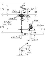 ��������� ��� �������� Grohe BauCurve 81 ��, ������������� �����, �������������, ���� 32805000