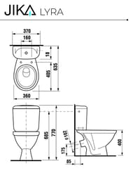 Унитаз компакт Jika LYRA (370х770х635) косой выпуск, двойной смыв, нижний подвод 8.2423.4.000.242.9