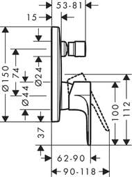 Смеситель для ванны/душа Hansgrohe Rebris S 72466000 встраиваемый, однозахватный, хром