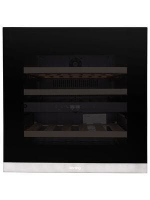 Винный шкаф Korting KFW 604 DB GXN (595х590х563) встраиваемый, 2 зоны, черное стекло+нерж сталь