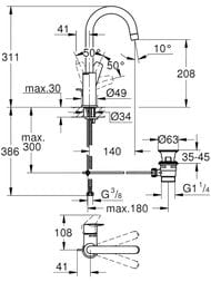 ��������� Grohe BauEdge 23760001 ��� ����������� ������������, ������� ��������, L-Size, ����