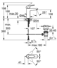 Смеситель Grohe BauEdge 23758000 для умывальника однорычажный, M-Size,сливной гарнитур, хром