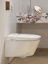 Унитаз подвесной GSI WClean (590х375) безободковый,с модулем электрон. биде,с сиденьем,белый 7418K11