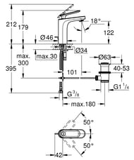 Смеситель Grohe Veris 23064000 для умывальника, однорычажный, M-Size, с донным клапаном, хром