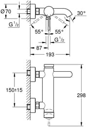 Смеситель Grohe Essence 33624001 для ванны/душа, настенный, однозахватный, хром