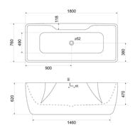 Ванна акриловая BelBagno BB110-180-76 1800x760x620 прямоугольная, отдельностоящая, переливом, белый