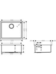 Чертёж Мойка из нержавеющей стали Hansgrohe S71 43427800 (550х450) под столешницу, сталь