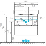 Тумба под умывальник AQUATON Нортон 65 1A248801NT010 616x357x554 подвесная, 2 ящика, белый глянец/дуб эндгрейн