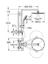 Душевая система Grohe Euphoria XXL 26075GN0 термостат, лейка 110 мм 3 режима, верхний душ 310 мм — изображение 5