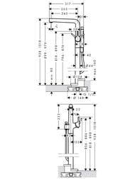 Чертёж Смеситель Hansgrohe Talis S 72412000 для ванны/душа, напольный, хром