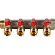 Коллектор STOUT с шаровыми кранами 3/4", 4 отвода 1/2" (красные ручки) SMB 6200 341204