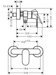 Смеситель для душа Hansgrohe Rebris S 72640000 однозахватный, настенный, хром — изображение 3