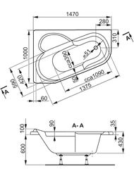 Ванна акриловая VAGNERPLAST SELENA 147 L (1470х1000х430) угловая, левая VPBA141SEL3LE-04