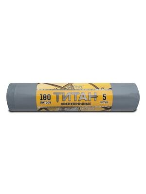 Мешки для мусора ПВД 180л/5шт рулон, Титан (90х110х80мкн) Ромашка, серо-черный, ТТ-ВР-180/5/10/С