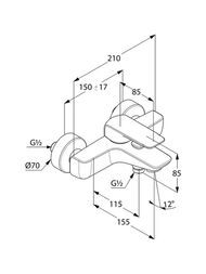 Смеситель KLUDI AMEO для ванны и душа, настенный, однорычажный, хром 414450575