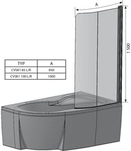 ������ �� ����� RAVAK CVSK1 ROSA 140/150 R (850�1500) ������, ������� �����, ������ Transparent