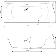 Ванна акриловая CEZARES ARENA 170х75 прямоугольная ARENA-170-75-45