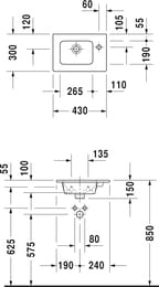 Рукомойник DURAVIT ME by Starck 430х300 отверстие под смеситель, перелив 0723430000