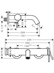 Смеситель Hansgrohe Tecturis S для ванны/душа, настенный, однозахватный хром 73422000 — изображение 3