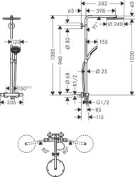 Душевая система Hansgrohe Raindance Select S 240 1jet 27633670  термостат, для душа,черный матовый