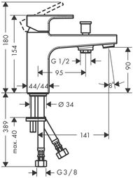 Чертёж Смеситель на борт ванны Hansgrohe Vernis Shape 71463000 однозахватный, фиксированный излив, хром