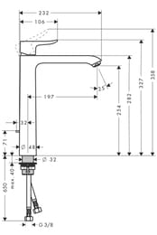 Смеситель Hansgrohe Metris 31082000 для умывальника с высоким фиксированным изливом,донный клапан