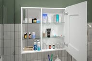 Зеркало-шкаф Континент Aperio 800х800 правый с подсветкой, розеткой и сенсорным выключателем