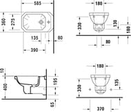 Биде подвесное DURAVIT 1930 360х580х335 с отверстием под смеситель и переливом 0266100000
