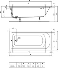 Ванна акриловая Ideal Standard HOTLINE 1700х700х465 встраиваемая, цвет: белый K865901