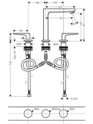 Смеситель Hansgrohe Metropol 74515000 на раковину на 3 секции с клапаном, излив 160мм, ручка-петля — изображение 4