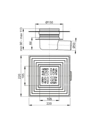 Сливной трап Alcaplast APV26C (105x105/50) боковая подводка, решетка нерж.сталь, сухой гидрозатвор