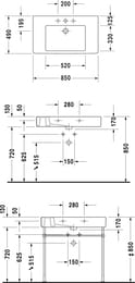 Умывальник DURAVIT VERO 850x490х170 отверстие под смеситель, перелив 0329850000