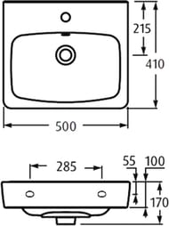Раковина Aquaton Нео 50 1WH302184 500х170х430 мм, перелив, отверстие под смеситель, белая керамика