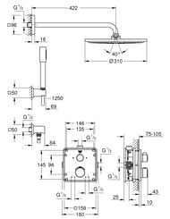 Душевая система Grohe Grohtherm 34730000 термостат, ручной stick и верхний 310 душ, кронштейн, шланг хром