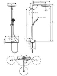Чертёж Душевая система Hansgrohe Pulsify 24220000 Showerpipe 260 1jet с термостатом, хром