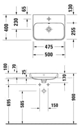 Раковина DURAVIT HAPPY D.2 PLUS 500х400 шлифованная, накладная, белая 2360500000