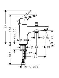 Чертёж Смеситель Hansgrohe Focus 31930 на борт ванны, однозахватный, 1 отверстие, хром