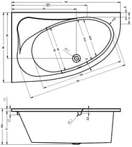 Ванна акриловая RIHO ARYL 140x90 R без гидромассажа, асимметричная правая (установка в левый угол)
