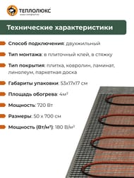 Теплый пол ТЕПЛОЛЮКС ProfiMat 4м2, 180Вт/м2, 0,5м х 8м, 720Вт, без терморегулятора — изображение 5