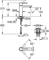 Смеситель Grohe Lineare New 23106001 для умывальника, S-Size, с донным клапаном