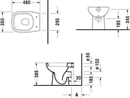 Унитаз напольный DURAVIT D-CODE 350х480х385 горизонтальный выпуск 21080900002