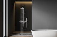 Душевая система Lemark TROPIC LM7007C смеситель ванна/душ, верхний душ, лейка 3 реж, полка, хром/бел