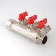 Коллектор VALTEC 3/4" на 3 подв.с шаровыми  кранами 1/2"Н никель VTc.580.N.0503