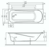 Ванна акриловая AM.PM Sense 170x70х42 с каркасом, сливом-переливом, белая арт.W75A-170-070W-KL