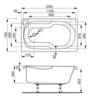 Ванна акриловая VAGNERPLAST NIKE 120 (1200х700х350) прямоугольная, белая VPBA127NIK2E-04
