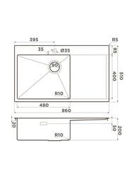 ����� Omoikiri AKISAME 86-IN L Side (860�510�200) ���� �����, ������ �������, ����.����� 4997031
