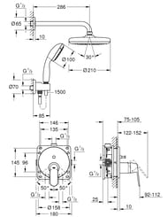 Душевая система Grohe EuroSmart Cosmopolitan 25219001 7 в 1: смеситель+скрытая часть, верхний душ, лейка, кронштейн, шланг