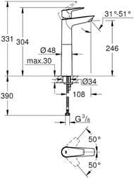 ��������� Grohe BauEdge 23761001 ��� ����������� ������������, �������, XL-Size, ����