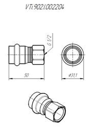 Пресс соединитель VALTEC 22х1/2"В, нерж. сталь, VTi.902.I.002204